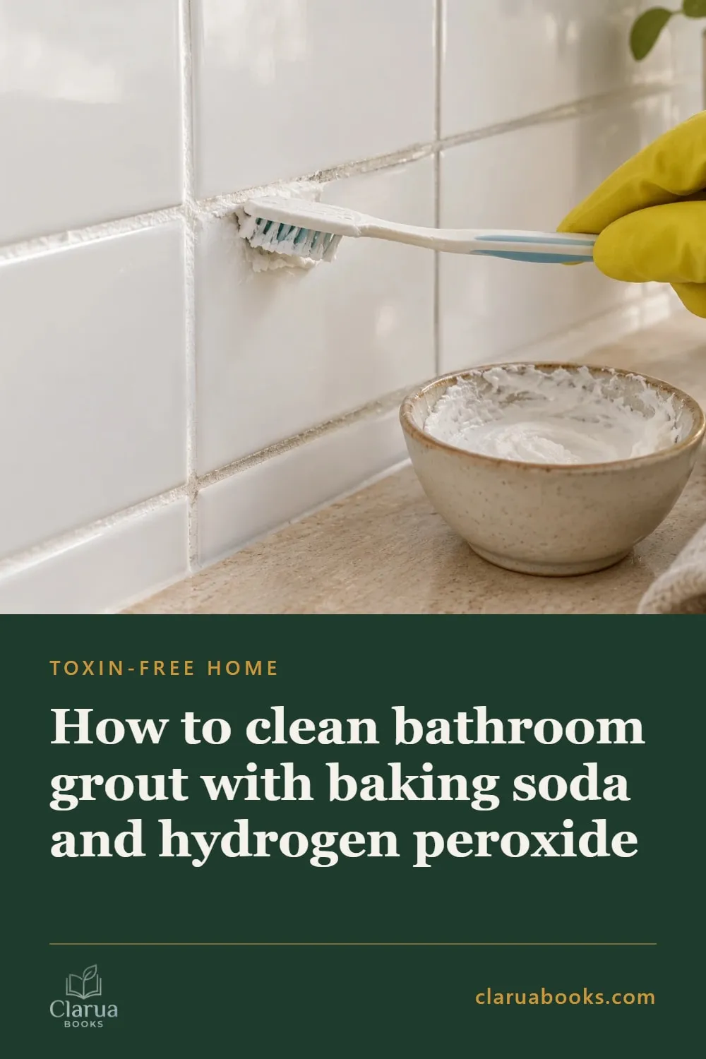 Bathroom grout cleaned without bleach with a 3-ingredient homemade paste
