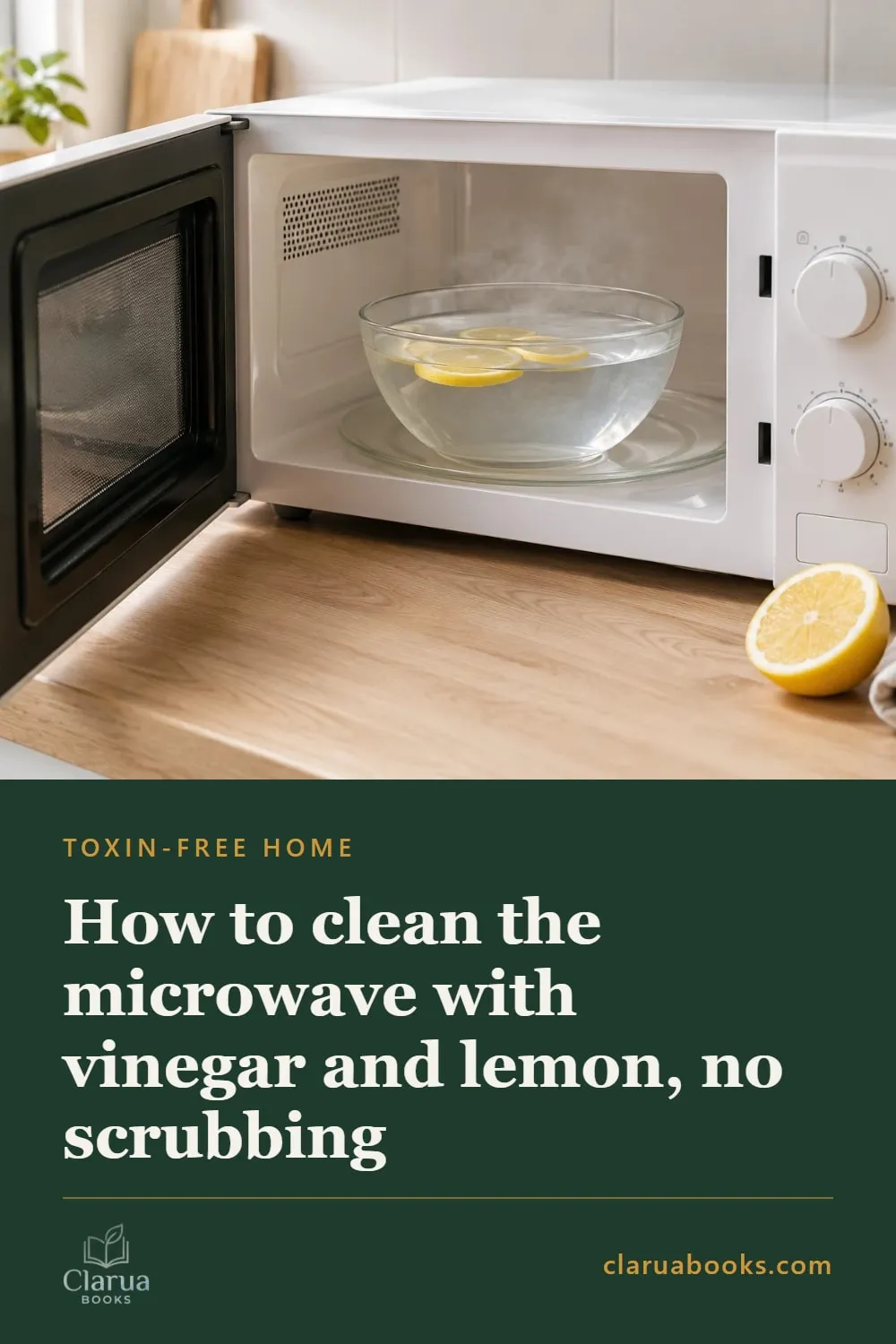 Microwave cleaned without scrubbing using vinegar and lemon steam, 3 ingredients