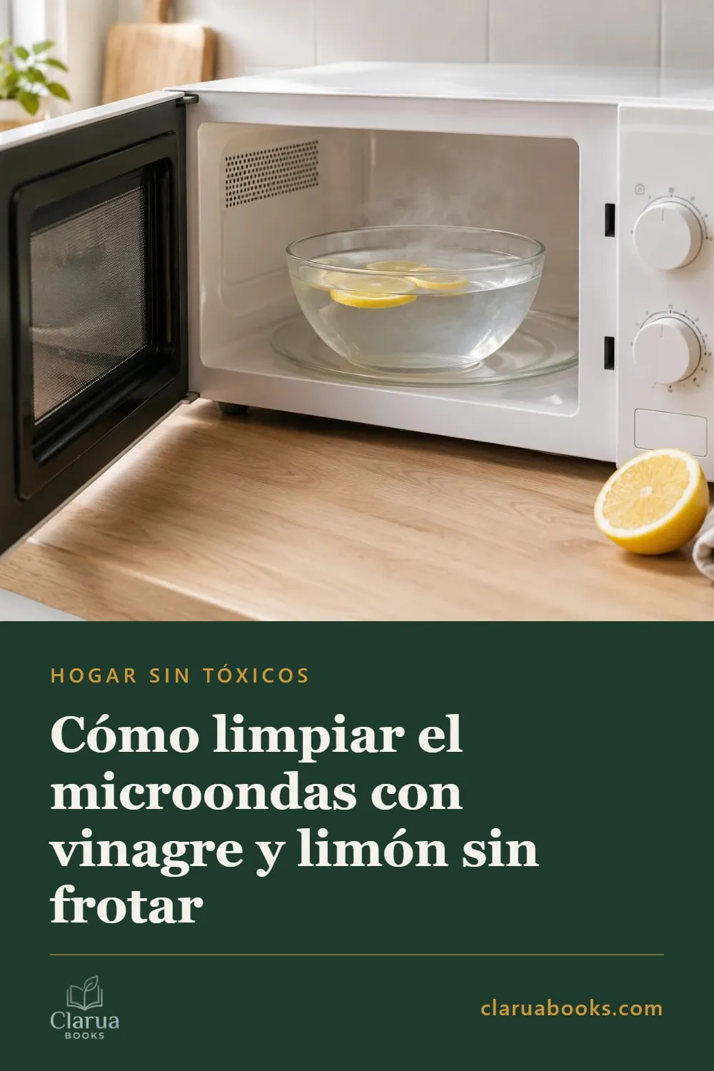 Microondas limpio sin frotar con vapor de vinagre y limón, 3 ingredientes