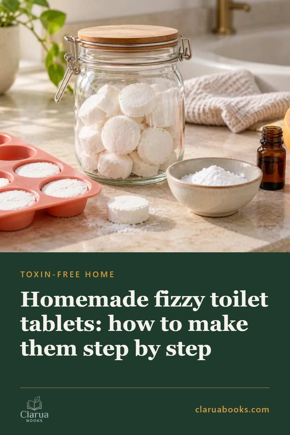 Homemade fizzy toilet tablets made with baking soda and citric acid
